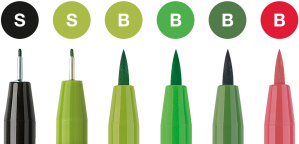 Pack 6 rotuladores Pitt artist pens «lettering» tonos verdes, 4 punta pincel y 2 punta fina «S»