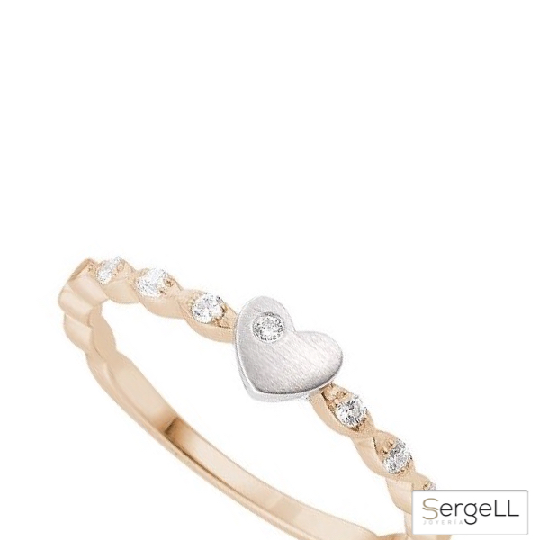 Anillo de pedida oro rosa 18k con corazón y pequeños diamantes