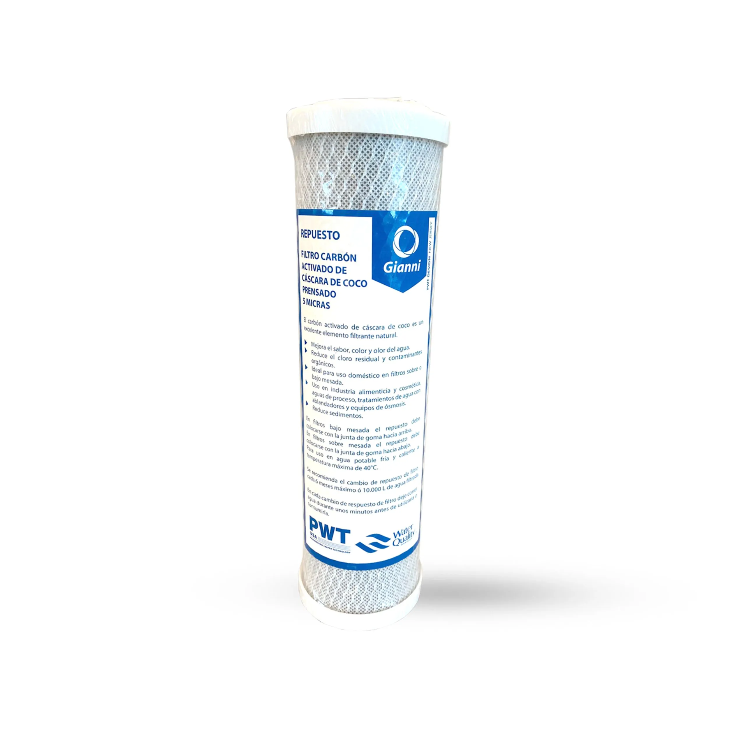Filtro De Agua Purificador de Acero Inoxidable + Cartucho de Carbón Prensado