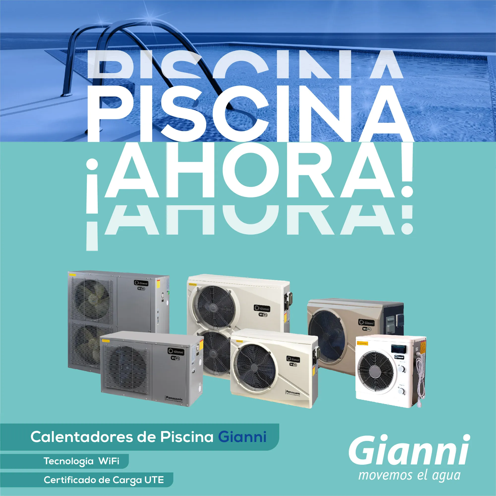 Calentador de Piscinas Inverter / Bomba de Calor Plástica Gianni con Wifi para Piscinas de Hasta 20.000 L