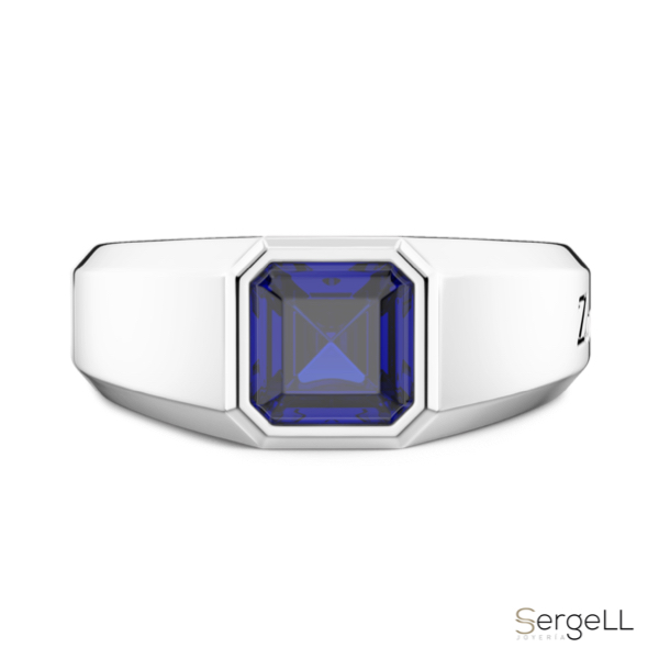 Anillo Sello de oro octogonal con zafiro azul para hombre Zancan